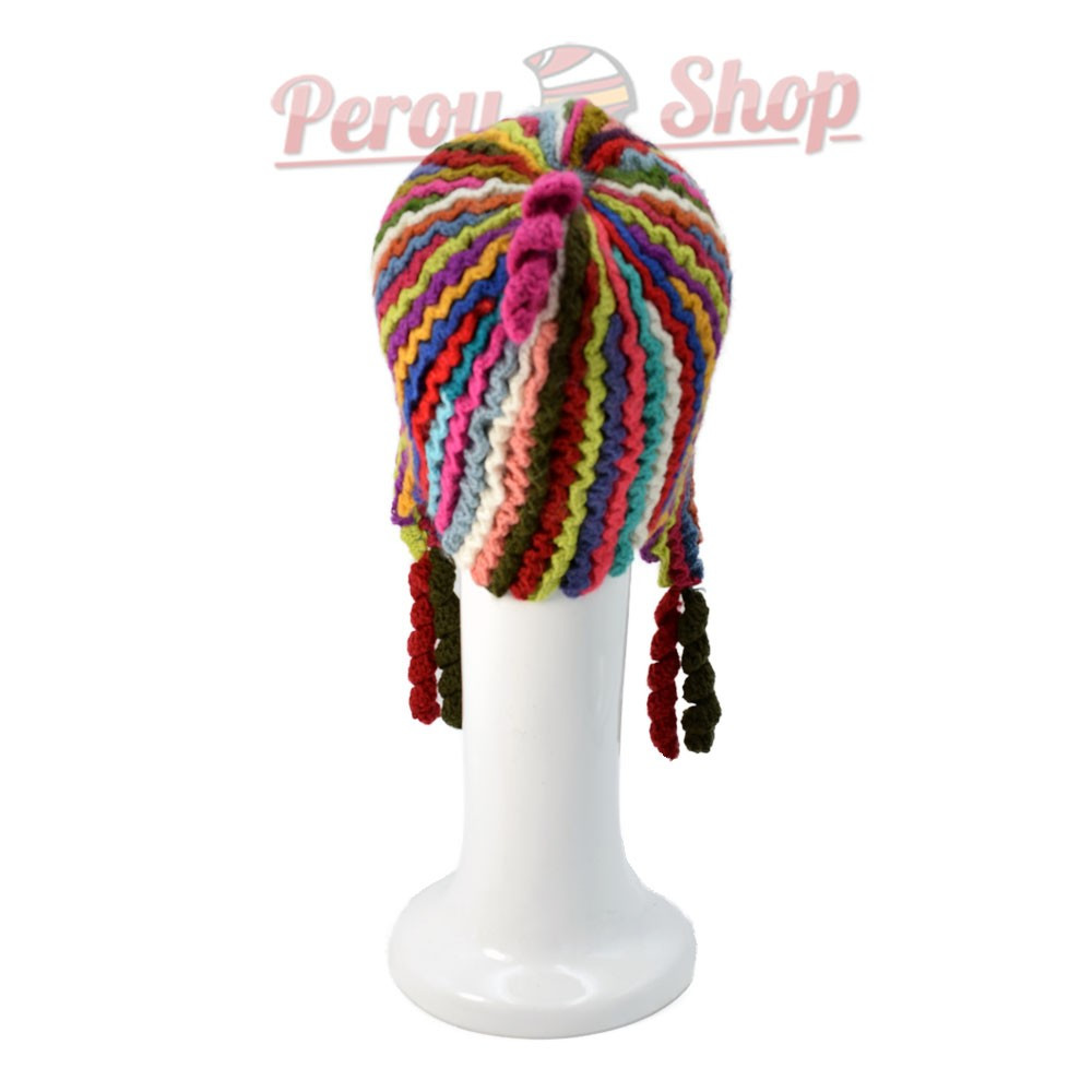 Bonnet Péruvien Chullo En Laine Alpaga/mouton - Tricoté Main Artisanat Pérou - Taille 58 Cm