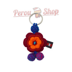 Porte-clés fleur au crochet orange et fuchsia