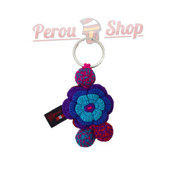 Porte-clés fleur au crochet orange et bleu