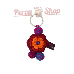 Porte-clés fleur au crochet orange et bleu