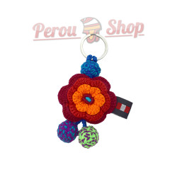 Porte-clé fleur au crochet orange et rose