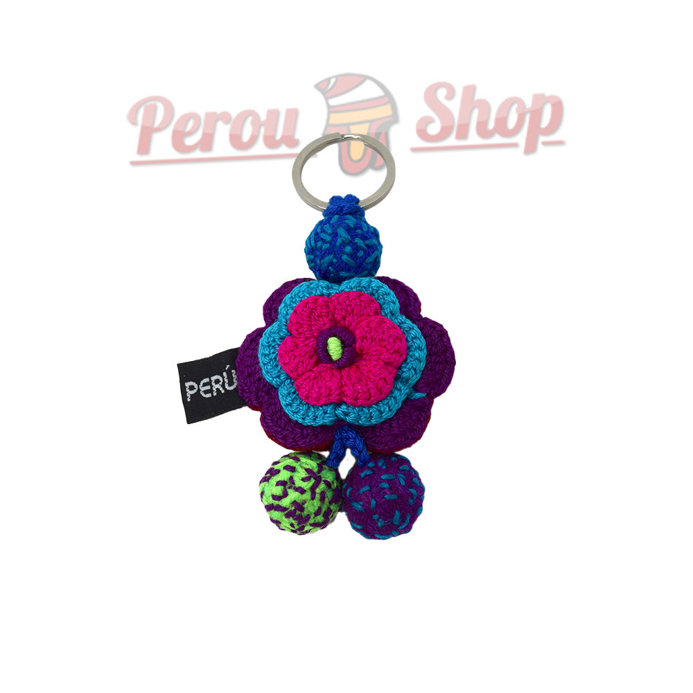 Porte-clé fleur au crochet orange et rose