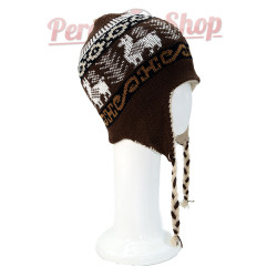 Bonnet Péruvien réversible crème et marron