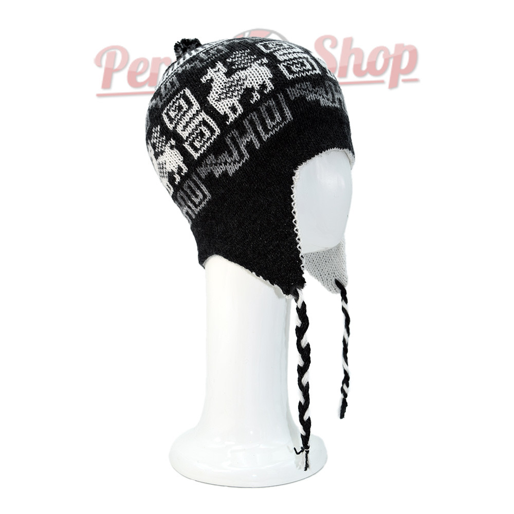 Bonnet Péruvien réversible gris foncé et blanc