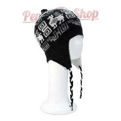 Bonnet Péruvien réversible gris foncé et blanc