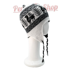 Bonnet Péruvien réversible gris foncé et blanc