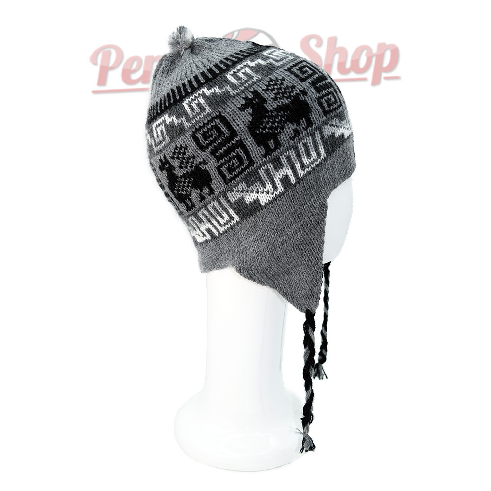 Bonnet Péruvien réversible gris et noir