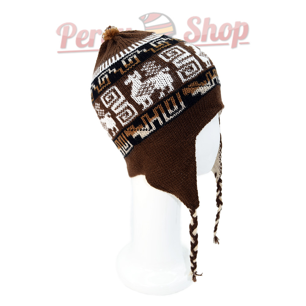 Bonnet Péruvien réversible marron et beige