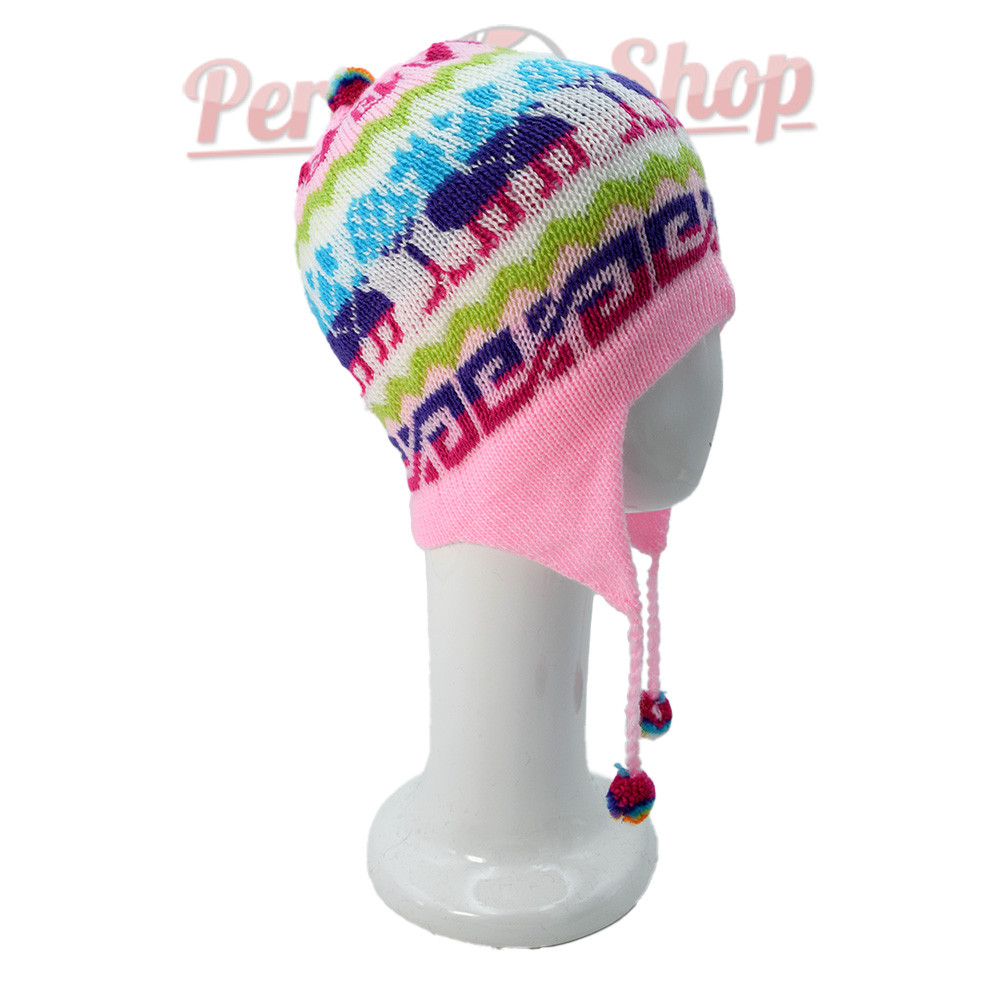 Bonnet péruvien coloré rose et blanc
