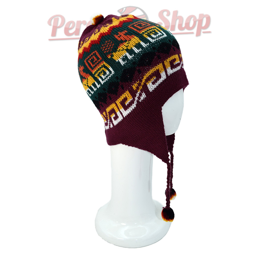 Bonnet péruvien couleur bordeau