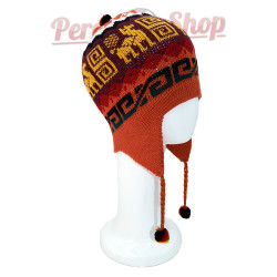Bonnet péruvien couleur orange aux motifs andins