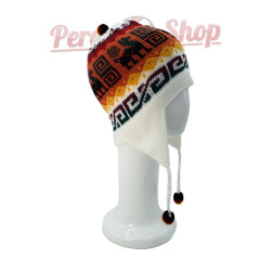 Bonnet péruvien couleur blanc et orange