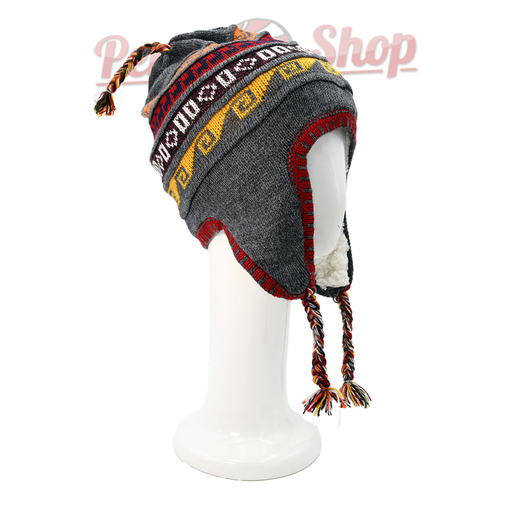 Bonnet péruvien doublure polaire couleur gris
