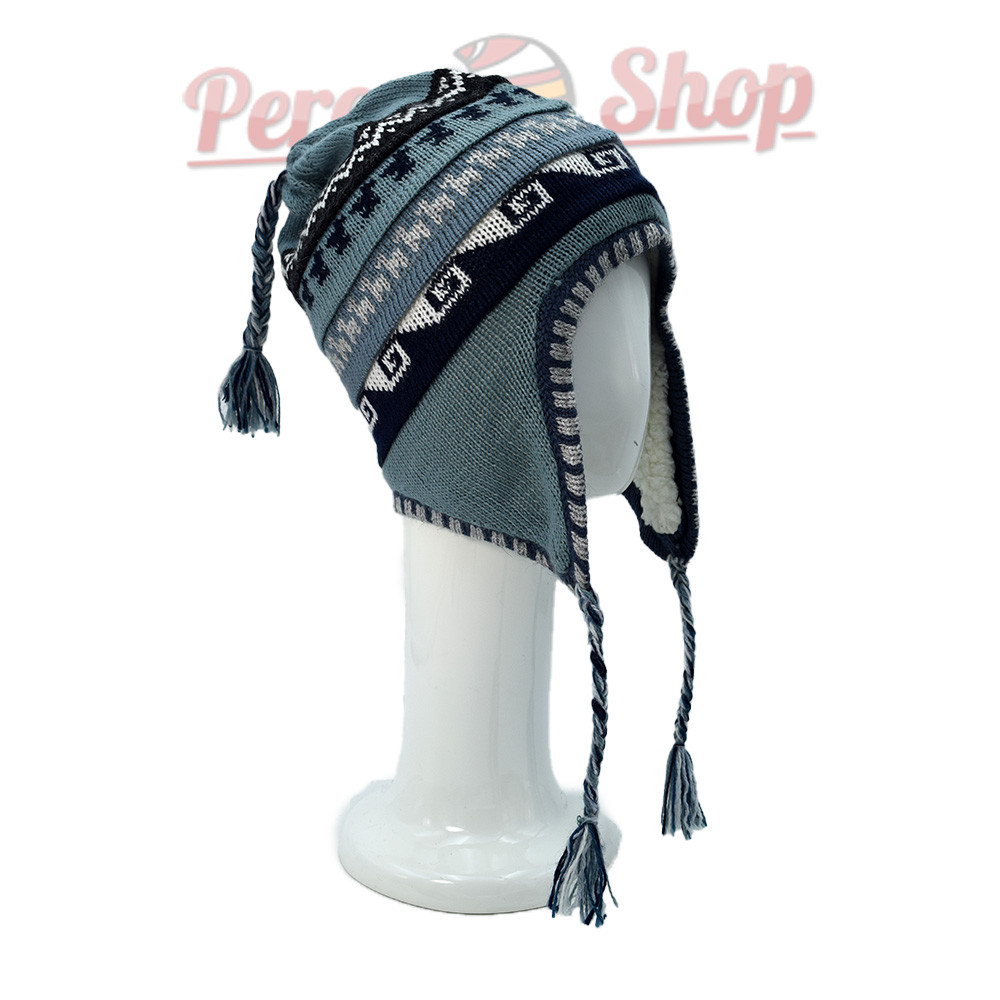 Bonnet péruvien doublure polaire couleur bleu gris