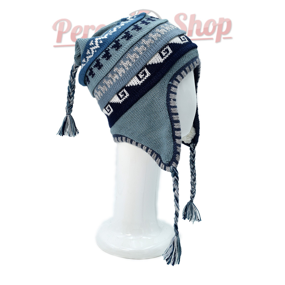 Bonnet péruvien couleur bleu doublé polaire mouton