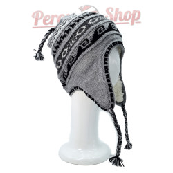 Bonnet péruvien en laine d'alpaga couleur gris avec doublure polaire