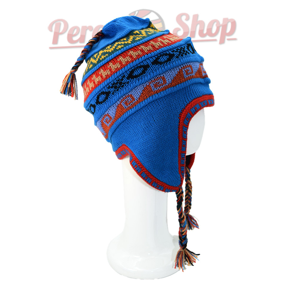 Bonnet Péruvien couleur bleu avec doublure polaire