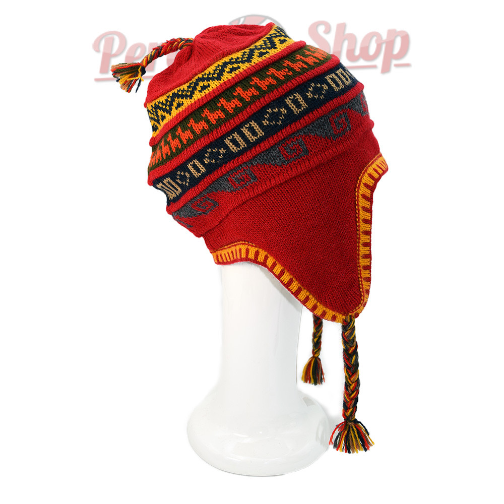 Bonnet Péruvien doublé polaire, couleur rouge