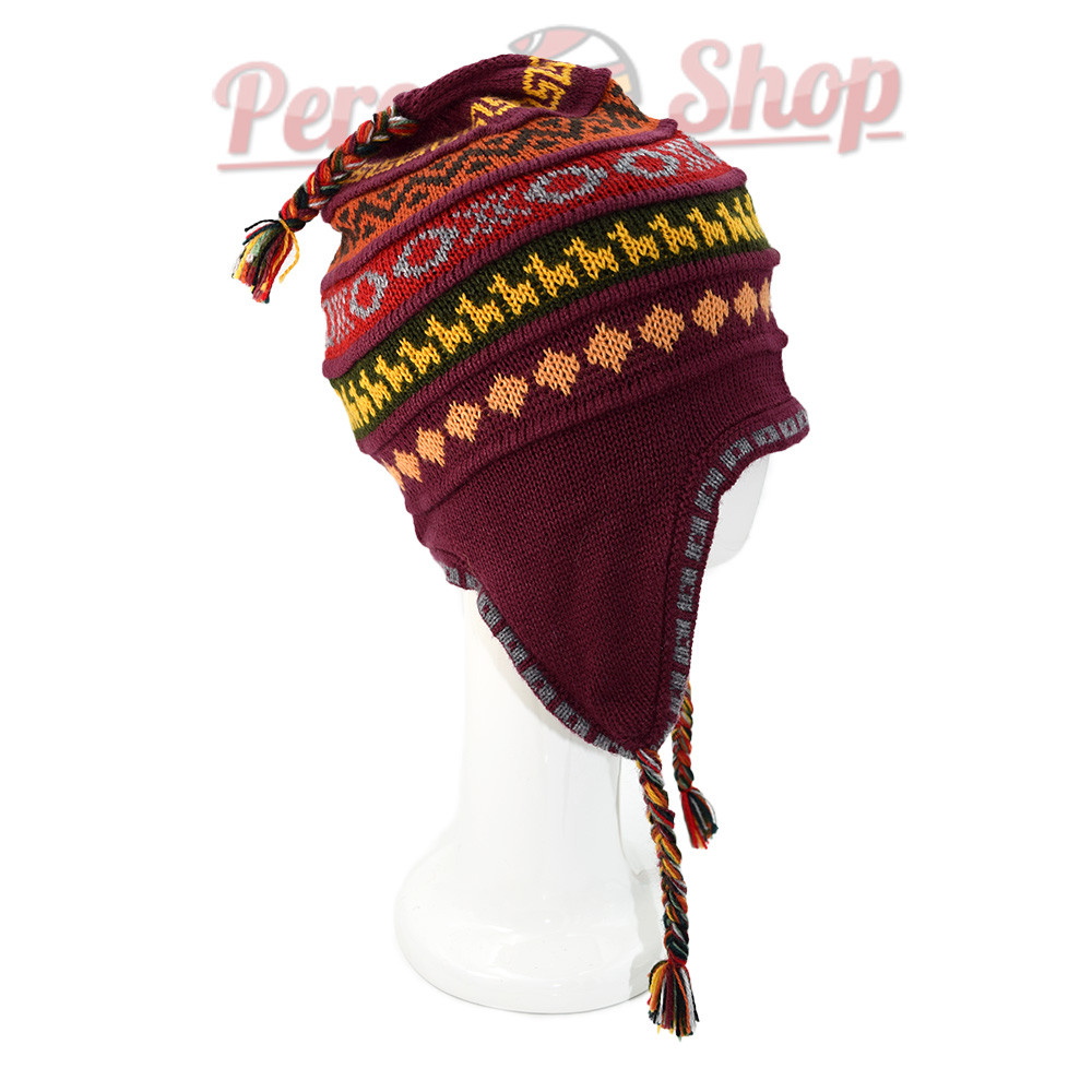 Bonnet péruvien unisexe doublé polaire, couleur bordeaux