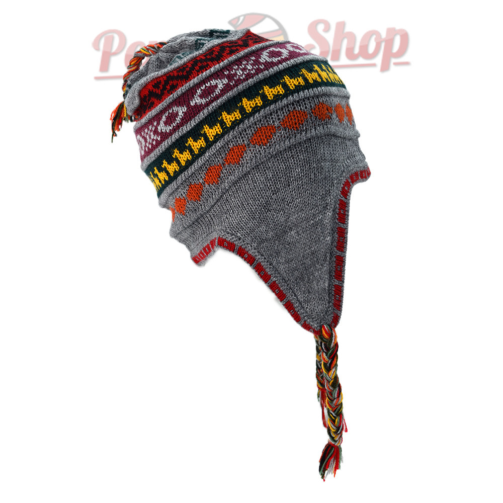 Bonnet doublé polaire de l'artisanat péruvien, couleur gris