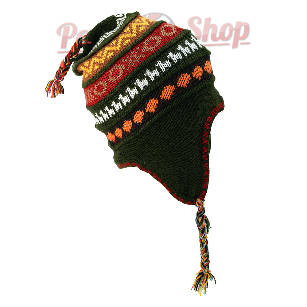 Bonnet doublé polaire de l'artisanat du Pérou, couleur vert foncé