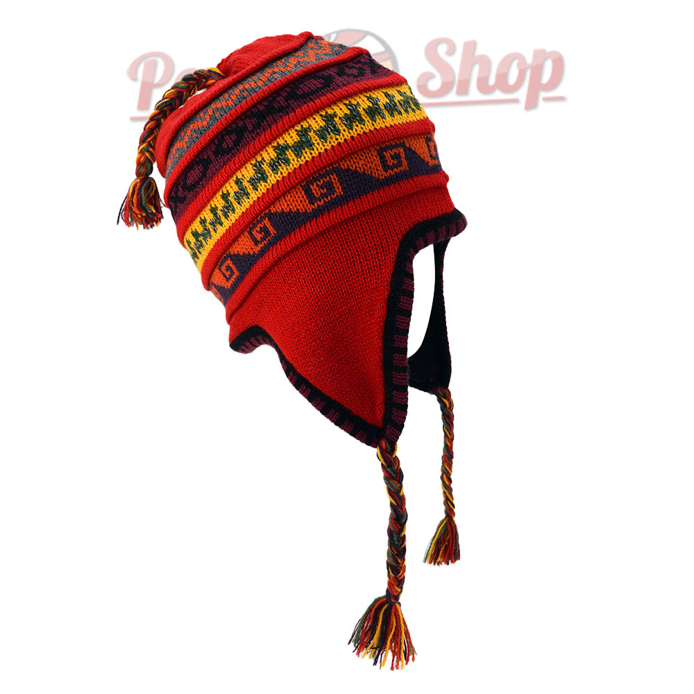 Bonnet chaud en laine d'alpaga doublé polaire, couleur rouge