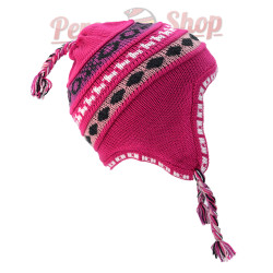 Bonnet péruvien enfant doublé polaire, couleur fuchsia