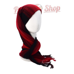 Bonnet écharpe femme, couleur rouge et noir