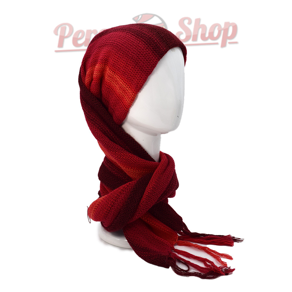 Bonnet écharpe femme avec dégradé de couleurs rouge et bordeaux