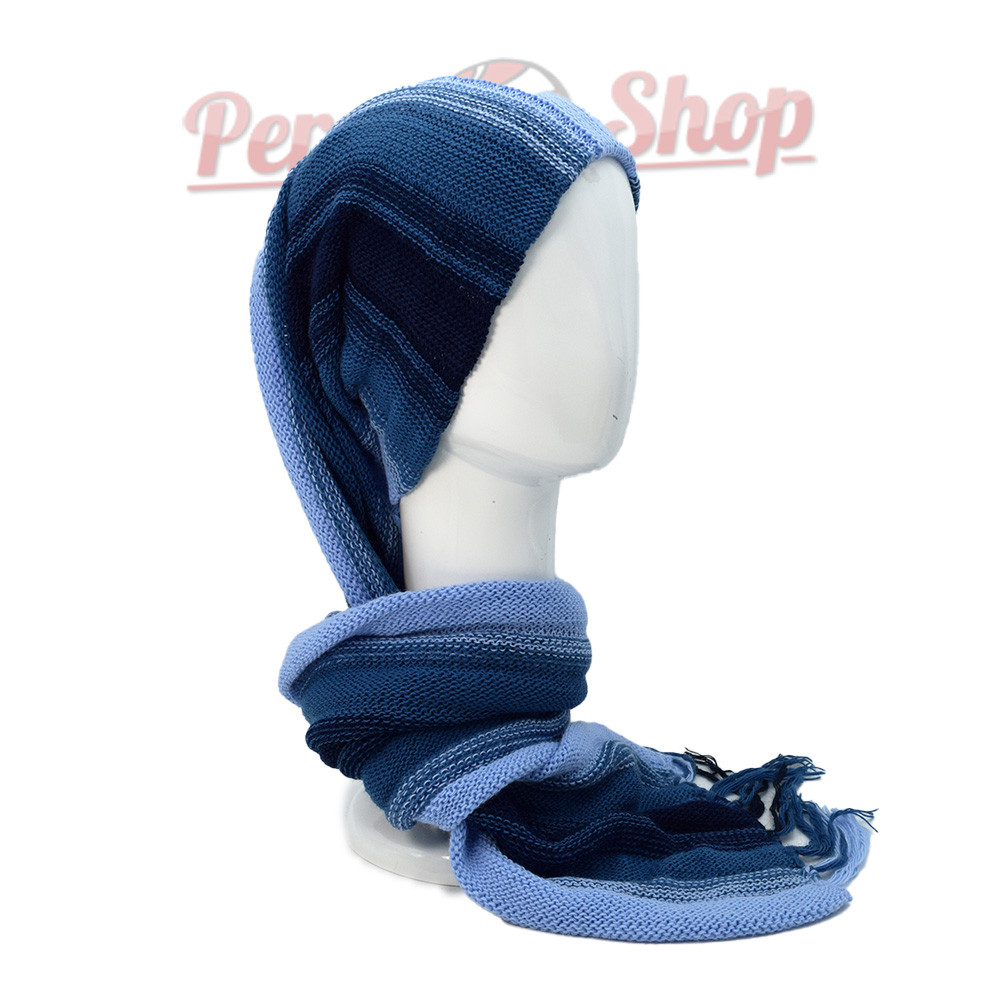 Bonnet écharpe 2 en 1 en laine d'alpaga avec dégradé de bleu