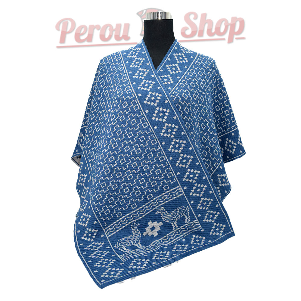 Cape en laine pour femme, couleur bleu et gris