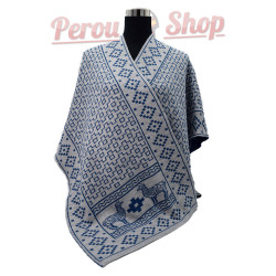 Cape en laine pour femme, couleur bleu et gris