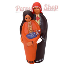 Crèche péruvienne en terre cuite, Marie, Joseph et Jésus