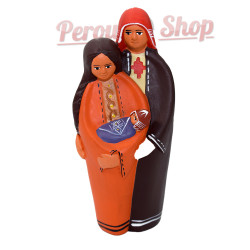 Crèche péruvienne en terre cuite, Marie, Joseph et Jésus