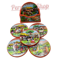 Dessous de verre en bois et verre couleur orange