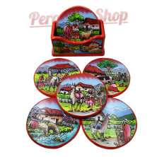 Dessous de verre en bois et verre couleur rouge