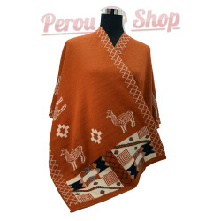 Cape en laine d'alpaga réversible, couleur orange foncé et crème