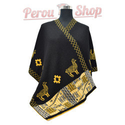 Cape en laine d'alpaga réversible, couleur jaune et noire