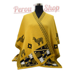 Cape en laine d'alpaga réversible, couleur jaune et noire