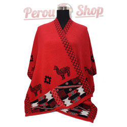 Cape réversible en laine d'alpaga, couleur rouge et noire