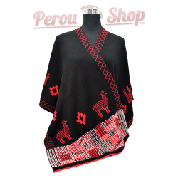 Cape réversible en laine d'alpaga, couleur rouge et noire