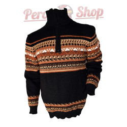 Pull Péruvien en Laine d'Alpaga pour Homme, couleur noir et marron