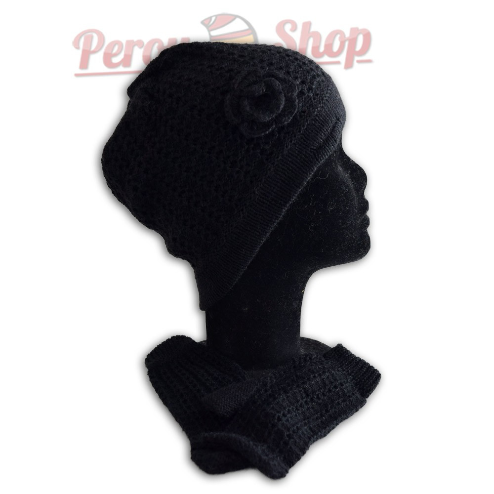 Bonnet Femme Hiver Fait Main – 100% Laine Népal – Crochet Avec Fleur Décorative – Gris Anthracite
